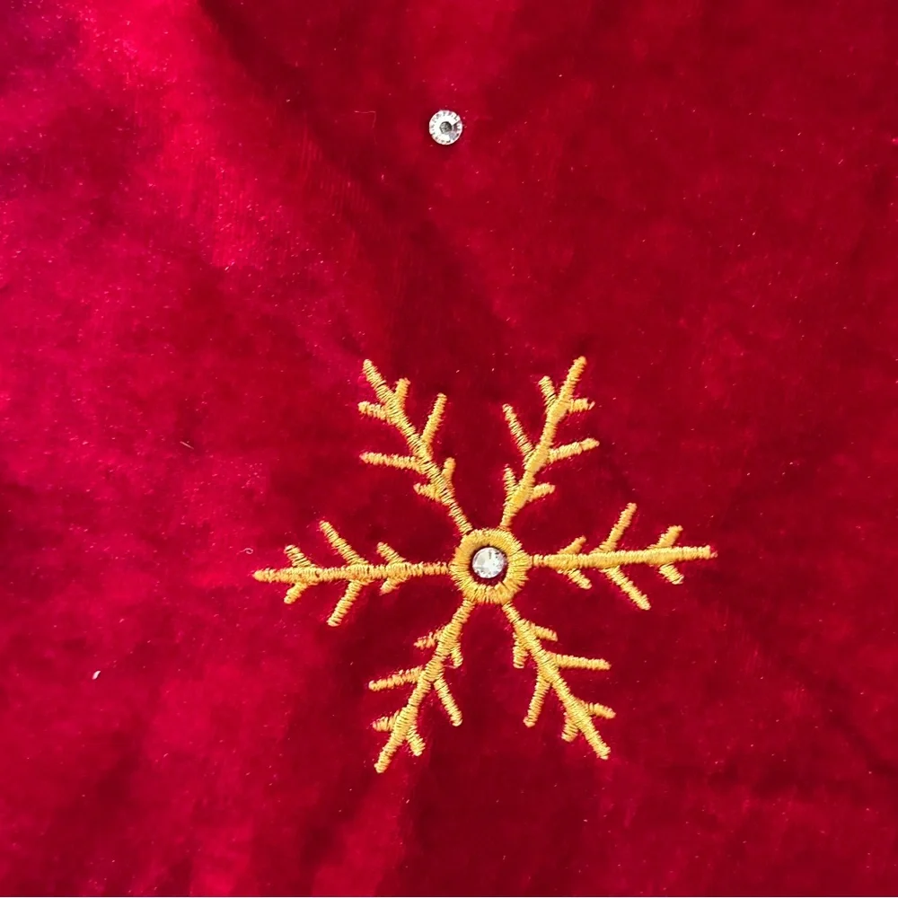 🎄VTG Red, Green & Gold Snowflake Design Round Christmas Tree Skirt 50" - Picture 3 of 12